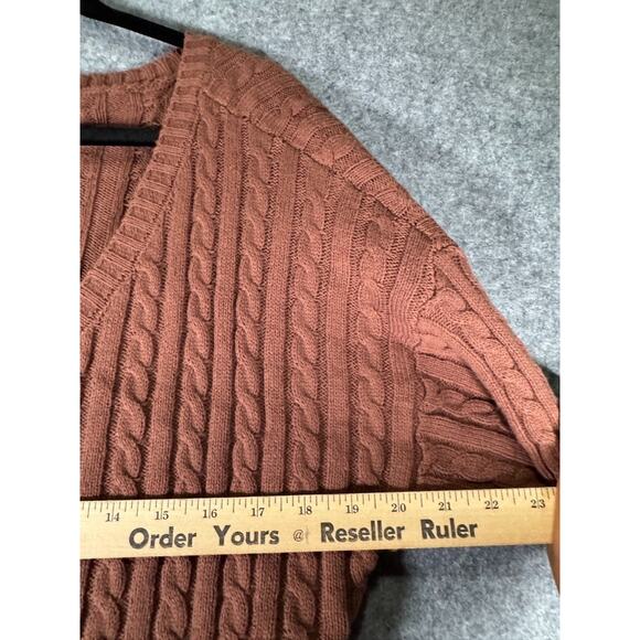 BP Sweater Women Small Brown V Neck Cable Knit Oversized Preppy Academia Pullove - Picture 5 of 8